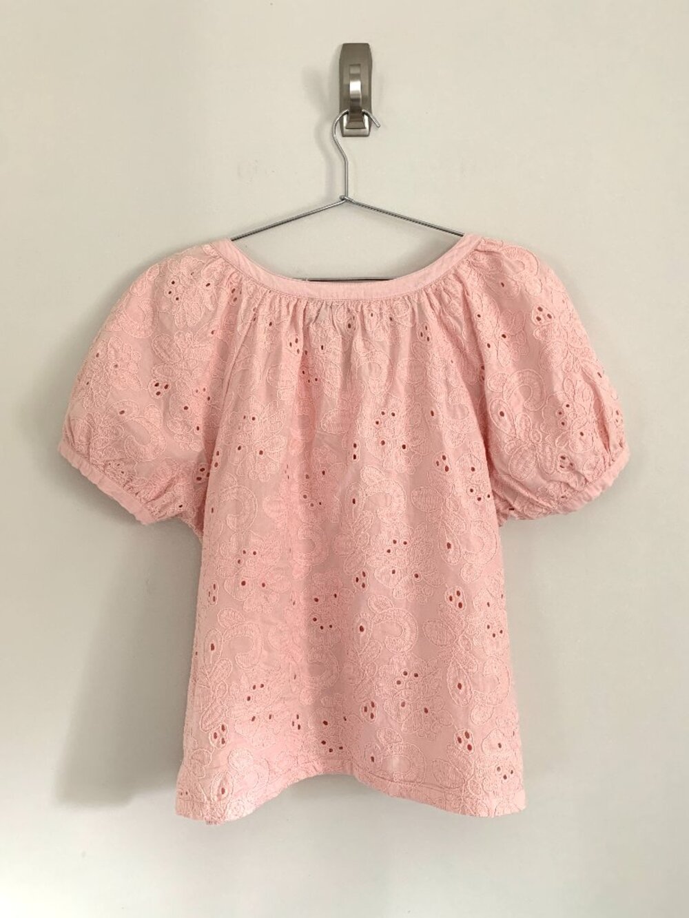 Calypso St Barth Pink 100% Cotton Boho Eyelet Embroidered Puff Sleeve Blouse Top - Picture 9 of 9